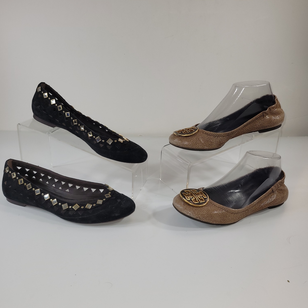 Tory Burch Stylish Women's Black and Tan Flats Slip On Loafers Size 7 M
